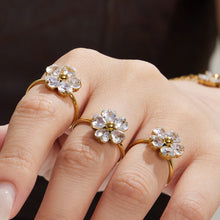 316L Stainless Steel 18K Gold PVD Five-Petal Flower Zircon Jewelry Set Necklace Bracelet Ring Earrings - Five-Petal Flower Zircon Chic Geometric Gold Jewelry Set Wholesale Stainless Steel Jewelry - Sensitive Skin Friendly - Detail 17