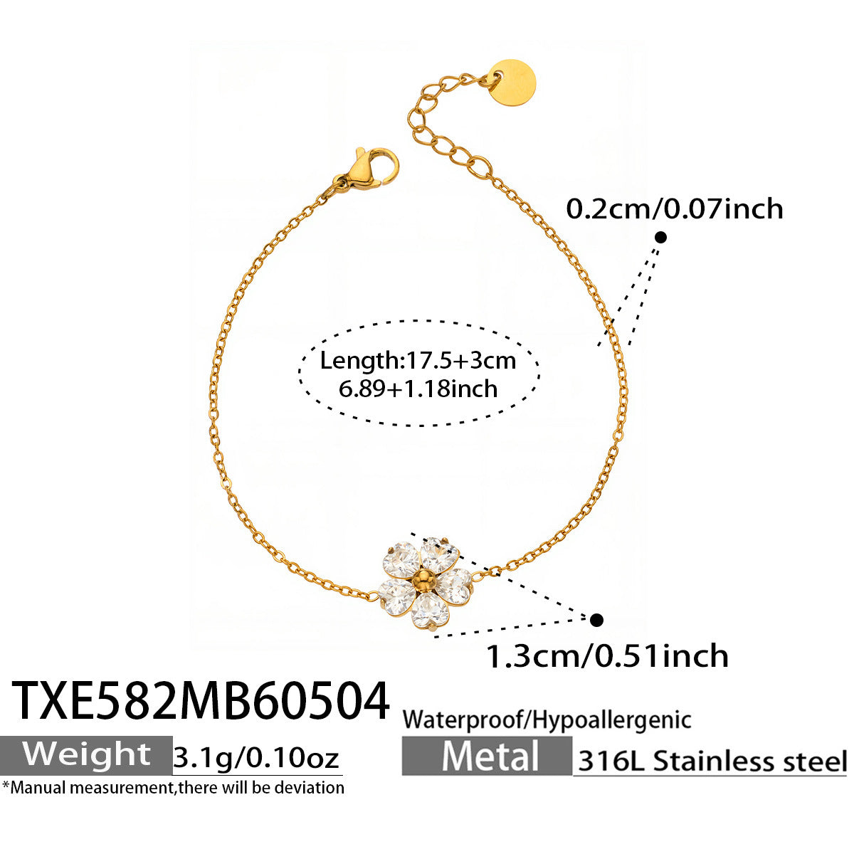 316L Stainless Steel 18K Gold PVD Five-Petal Flower Zircon Jewelry Set Necklace Bracelet Ring Earrings - Five-Petal Flower Zircon Chic Geometric Gold Jewelry Set Wholesale Stainless Steel Jewelry - Sensitive Skin Friendly - Detail 18