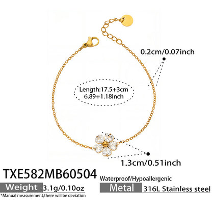 316L Stainless Steel 18K Gold PVD Five-Petal Flower Zircon Jewelry Set Necklace Bracelet Ring Earrings - Five-Petal Flower Zircon Chic Geometric Gold Jewelry Set Wholesale Stainless Steel Jewelry - Sensitive Skin Friendly - Detail 18