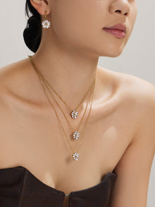 316L Stainless Steel 18K Gold PVD Five-Petal Flower Zircon Jewelry Set Necklace Bracelet Ring Earrings - Five-Petal Flower Zircon Chic Geometric Gold Jewelry Set Wholesale Stainless Steel Jewelry - Sensitive Skin Friendly - Detail 3