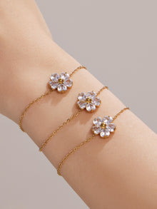 316L Stainless Steel 18K Gold PVD Five-Petal Flower Zircon Jewelry Set Necklace Bracelet Ring Earrings - Five-Petal Flower Zircon Chic Geometric Gold Jewelry Set Wholesale Stainless Steel Jewelry - Sensitive Skin Friendly - Detail 9