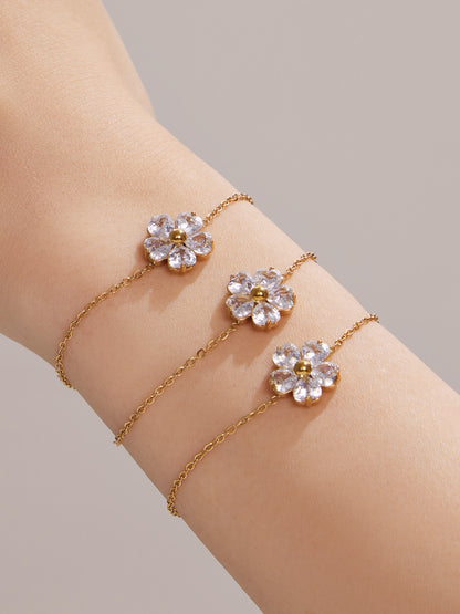 316L Stainless Steel 18K Gold PVD Five-Petal Flower Zircon Jewelry Set Necklace Bracelet Ring Earrings - Five-Petal Flower Zircon Chic Geometric Gold Jewelry Set Wholesale Stainless Steel Jewelry - Sensitive Skin Friendly - Detail 9