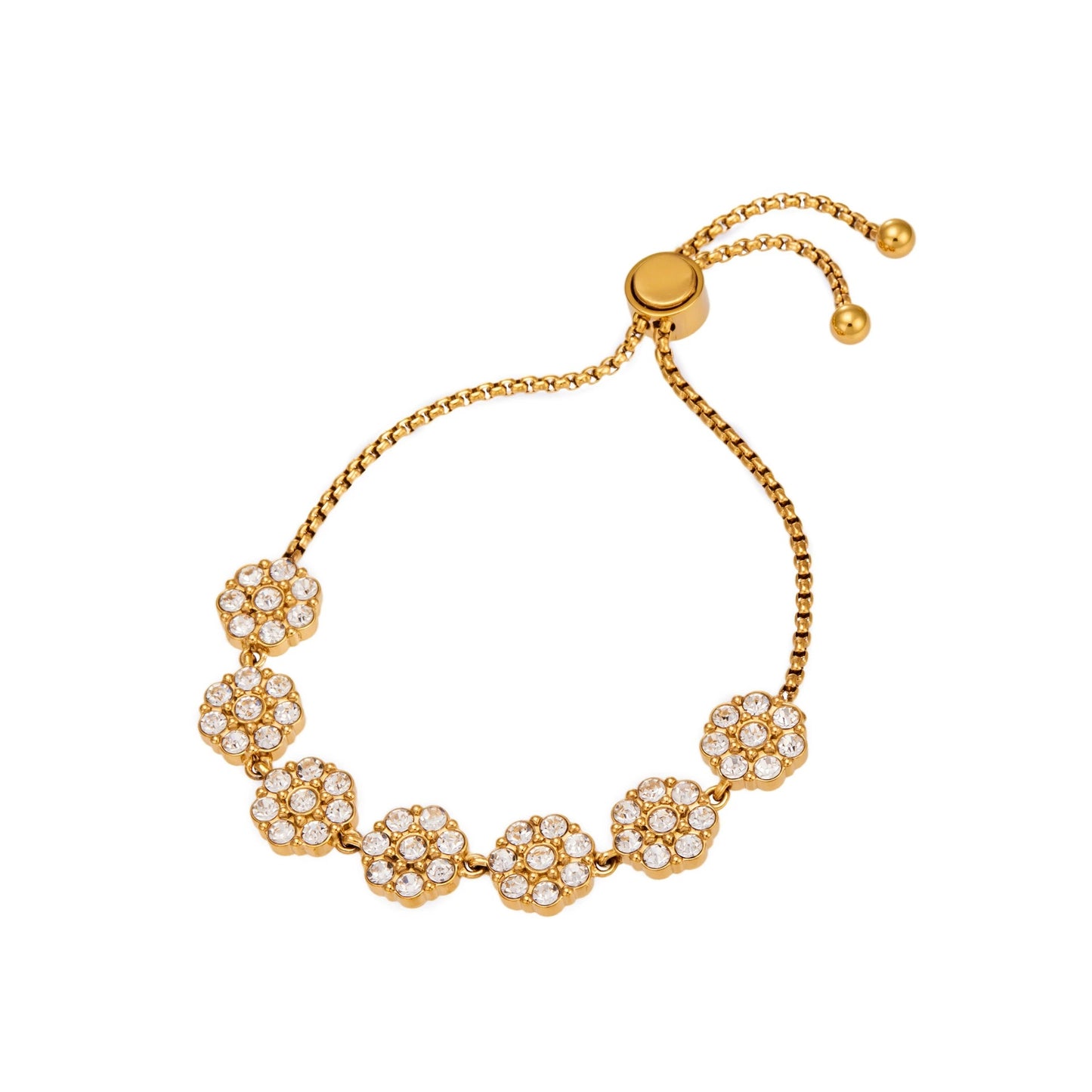 316L Stainless Steel 18K Gold PVD Floral Pull Bracelet - Floral Design, Zircon, Elegant Wholesale Stainless Steel Jewelry - Sensitive Skin Friendly - Detail 5