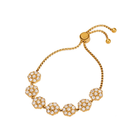 316L Stainless Steel 18K Gold PVD Floral Pull Bracelet - Floral Design, Zircon, Elegant Wholesale Stainless Steel Jewelry - Sensitive Skin Friendly - Detail 5