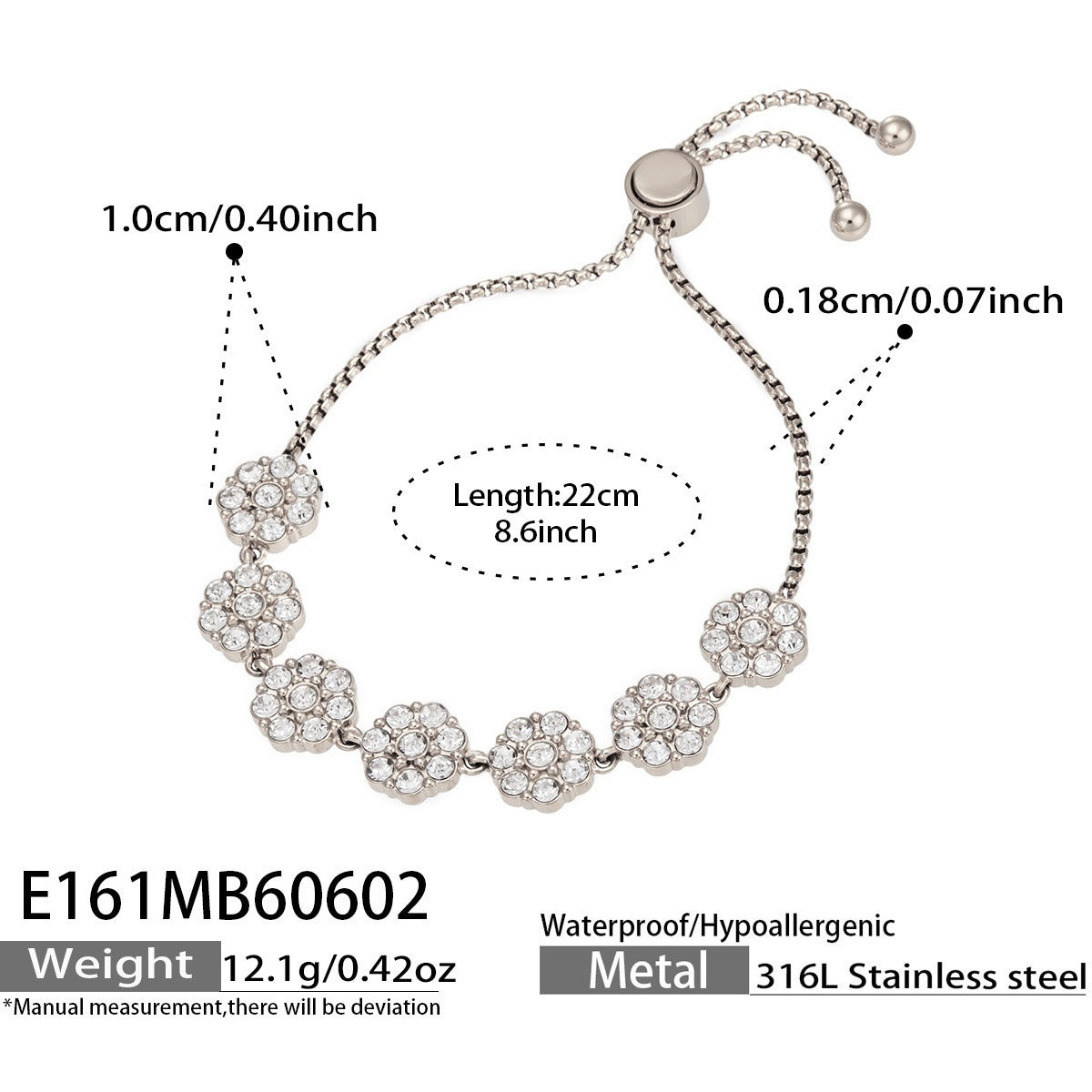 316L Stainless Steel 18K Gold PVD Floral Pull Bracelet - Floral Design, Zircon, Elegant Wholesale Stainless Steel Jewelry - Sensitive Skin Friendly - Detail 6
