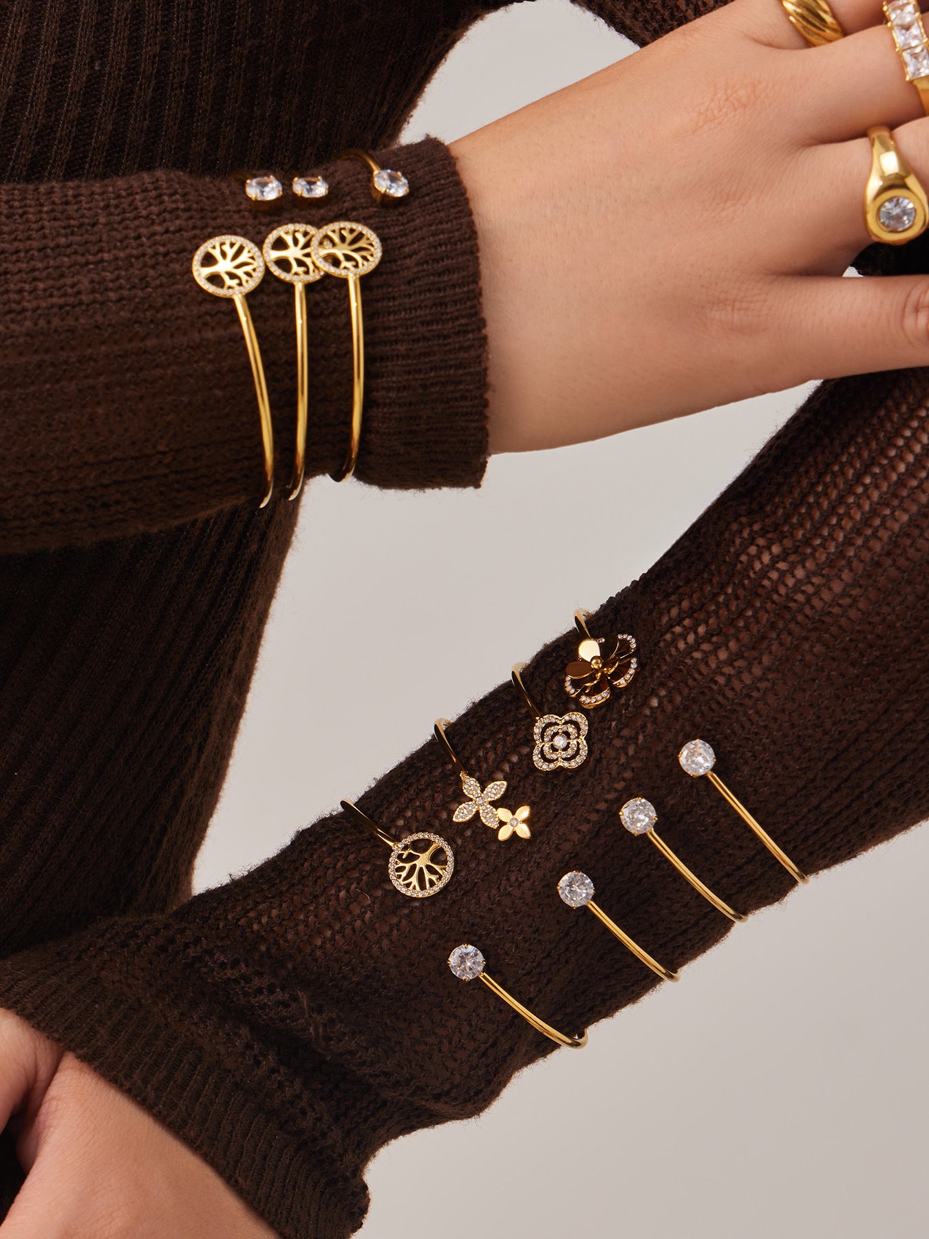 18K Gold Plated 316L Stainless Steel Adjustable Cuff Bracelets with CZ Stones, Tarnish Free Hypoallergenic Open Bangles for Daily Wear, Miduoduo Jewelry