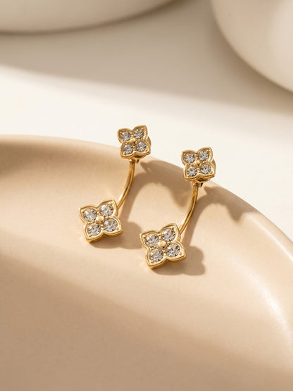 316L Stainless Steel 18K Gold PVD Flower Earrings - Diamond-studded Flower Lightweight Modern Wholesale Stainless Steel Jewelry - Sensitive Skin Friendly - Detail 1