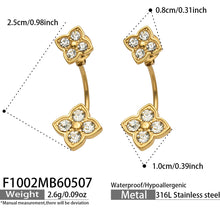 316L Stainless Steel 18K Gold PVD Flower Earrings - Diamond-studded Flower Lightweight Modern Wholesale Stainless Steel Jewelry - Sensitive Skin Friendly - Detail 10