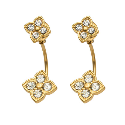 316L Stainless Steel 18K Gold PVD Flower Earrings - Diamond-studded Flower Lightweight Modern Wholesale Stainless Steel Jewelry - Sensitive Skin Friendly - Detail 2