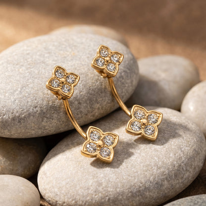 316L Stainless Steel 18K Gold PVD Flower Earrings - Diamond-studded Flower Lightweight Modern Wholesale Stainless Steel Jewelry - Sensitive Skin Friendly - Detail 7