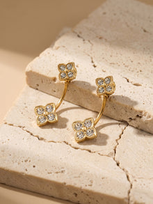 316L Stainless Steel 18K Gold PVD Flower Earrings - Diamond-studded Flower Lightweight Modern Wholesale Stainless Steel Jewelry - Sensitive Skin Friendly - Detail 9