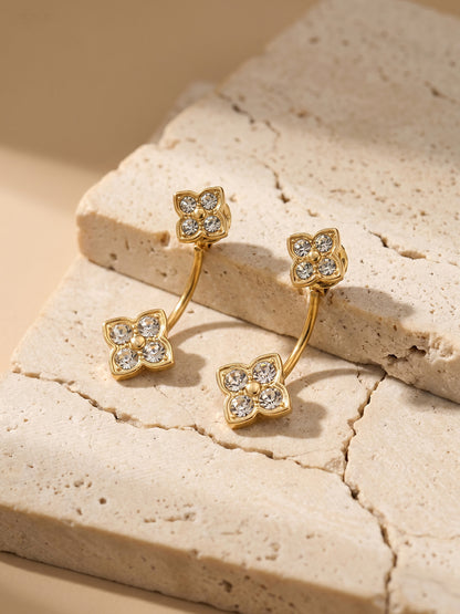 316L Stainless Steel 18K Gold PVD Flower Earrings - Diamond-studded Flower Lightweight Modern Wholesale Stainless Steel Jewelry - Sensitive Skin Friendly - Detail 9