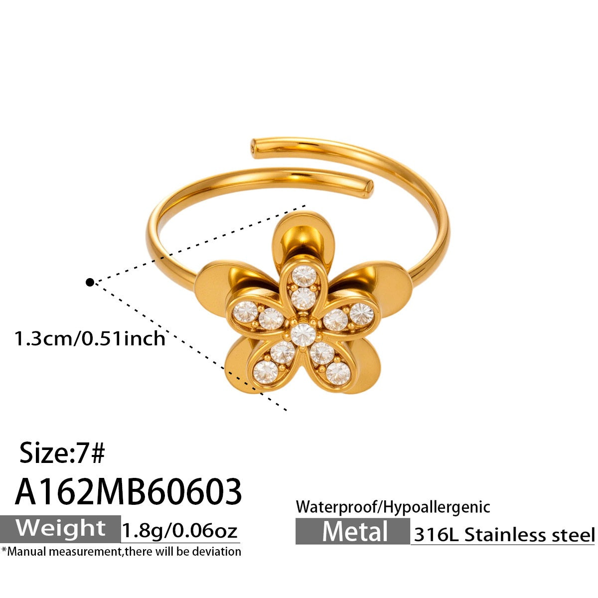 316L Stainless Steel 18K Gold PVD Flower Geometric Ring Set - Flower Geometric Design, 18K Gold Plated Ring, Modern Elegance Wholesale Stainless Steel Jewelry - Sensitive Skin Friendly - Detail 5