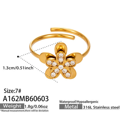 316L Stainless Steel 18K Gold PVD Flower Geometric Ring Set - Flower Geometric Design, 18K Gold Plated Ring, Modern Elegance Wholesale Stainless Steel Jewelry - Sensitive Skin Friendly - Detail 5