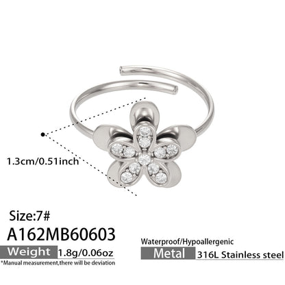 316L Stainless Steel 18K Gold PVD Flower Geometric Ring Set - Flower Geometric Design, 18K Gold Plated Ring, Modern Elegance Wholesale Stainless Steel Jewelry - Sensitive Skin Friendly - Detail 6