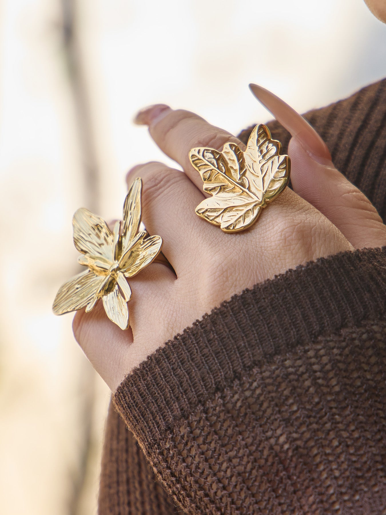 Large Vintage Floral Motif Ring 316L Stainless Steel - Nickel-free Gold Plated Jewelry Wholesale