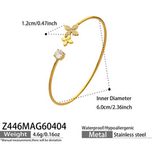 316L Stainless Steel 18K Gold PVD Flower Zircon Open Bangle - Flower Design, Zircon, Open Cuff, Thin Bangle, Light Luxury Wholesale Stainless Steel Jewelry - Sensitive Skin Friendly - Detail 1