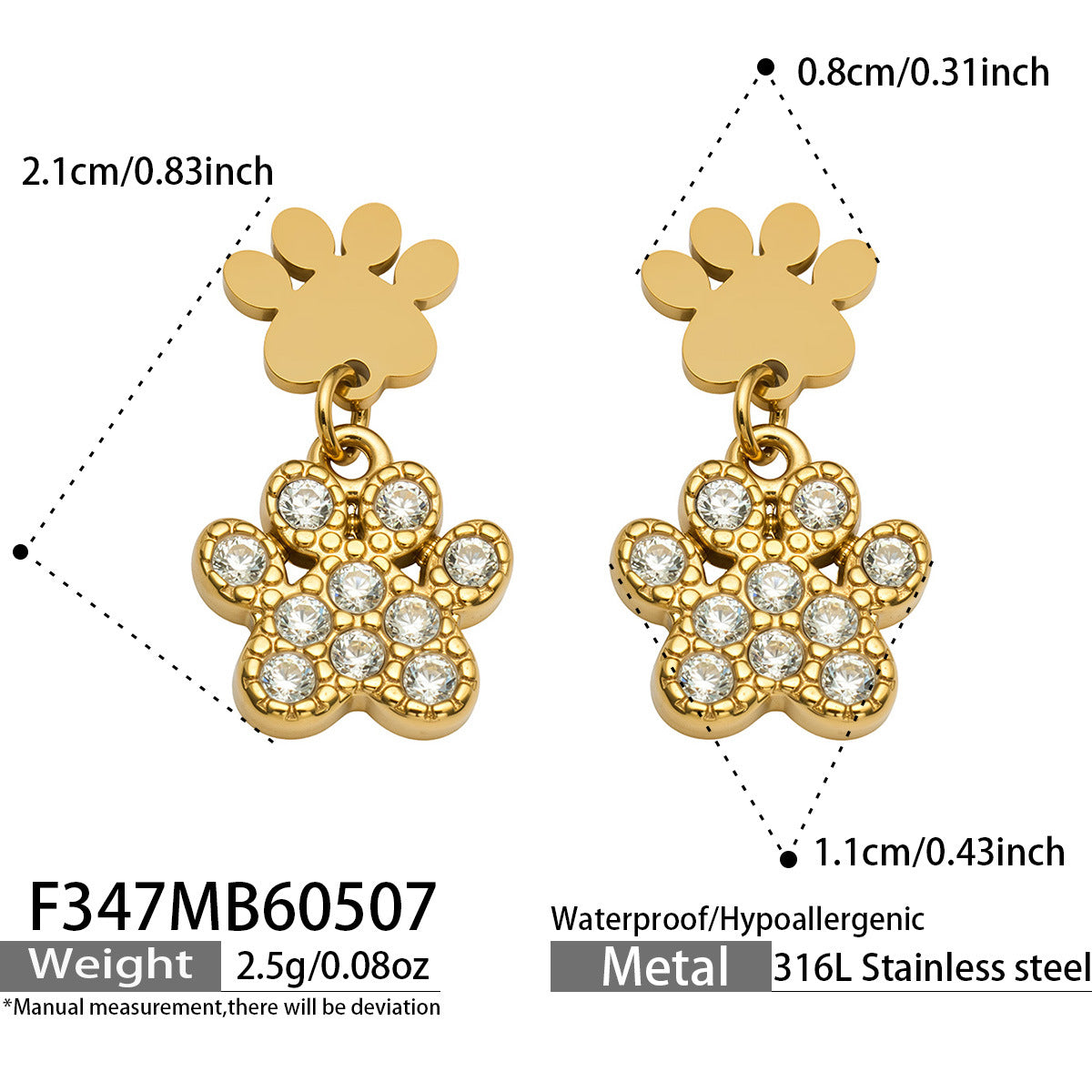 316L Stainless Steel 18K Gold PVD Four-leaf Clover Earrings - Four-leaf Clover Minimalist Modern Lightweight Wholesale Stainless Steel Jewelry - Sensitive Skin Friendly - Detail 1