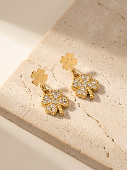 316L Stainless Steel 18K Gold PVD Four-leaf Clover Earrings - Four-leaf Clover Minimalist Modern Lightweight Wholesale Stainless Steel Jewelry - Sensitive Skin Friendly - Detail 10