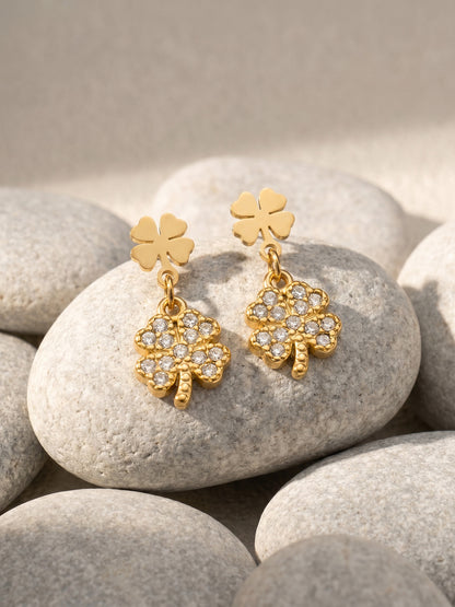 316L Stainless Steel 18K Gold PVD Four-leaf Clover Earrings - Four-leaf Clover Minimalist Modern Lightweight Wholesale Stainless Steel Jewelry - Sensitive Skin Friendly - Detail 11