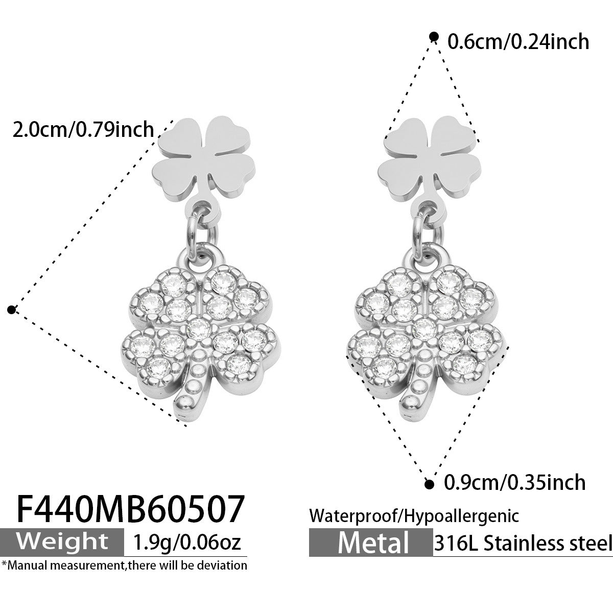 316L Stainless Steel 18K Gold PVD Four-leaf Clover Earrings - Four-leaf Clover Minimalist Modern Lightweight Wholesale Stainless Steel Jewelry - Sensitive Skin Friendly - Detail 12