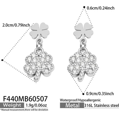316L Stainless Steel 18K Gold PVD Four-leaf Clover Earrings - Four-leaf Clover Minimalist Modern Lightweight Wholesale Stainless Steel Jewelry - Sensitive Skin Friendly - Detail 12