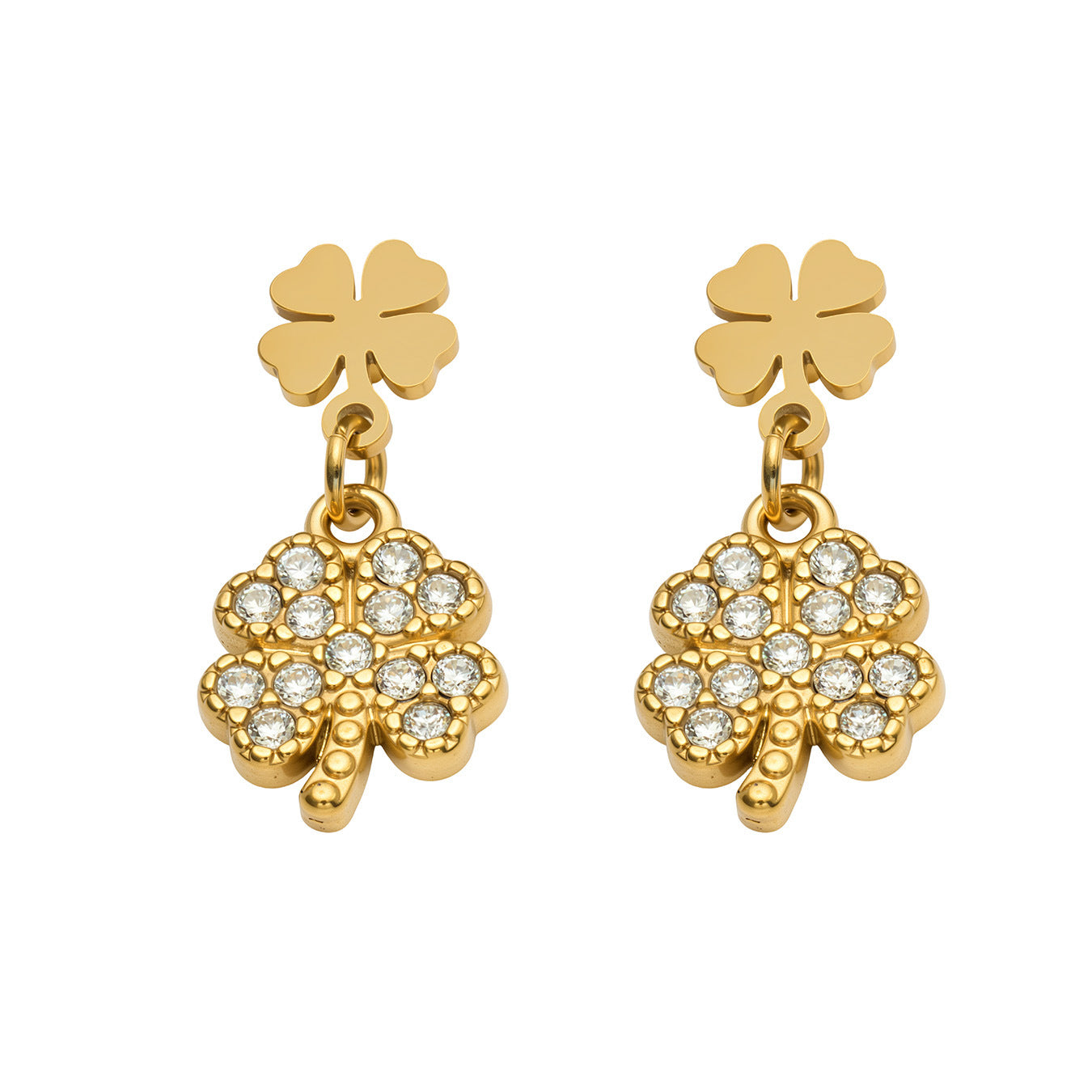 316L Stainless Steel 18K Gold PVD Four-leaf Clover Earrings - Four-leaf Clover Minimalist Modern Lightweight Wholesale Stainless Steel Jewelry - Sensitive Skin Friendly - Detail 13