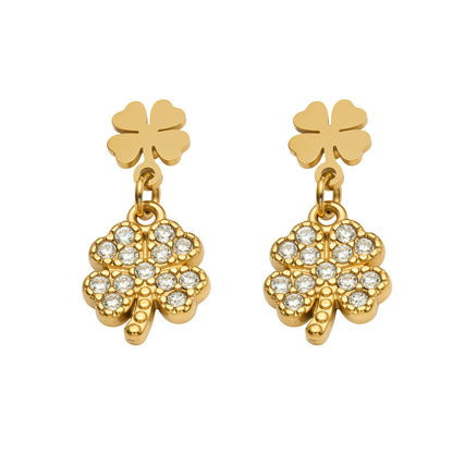 316L Stainless Steel 18K Gold PVD Four-leaf Clover Earrings - Four-leaf Clover Minimalist Modern Lightweight Wholesale Stainless Steel Jewelry - Sensitive Skin Friendly - Detail 13