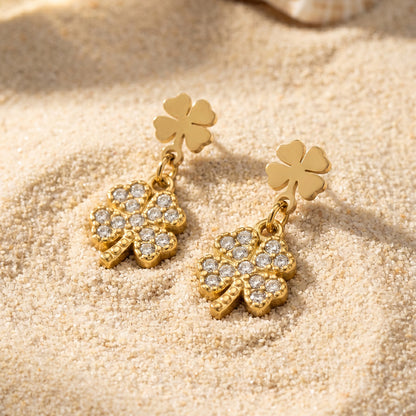 316L Stainless Steel 18K Gold PVD Four-leaf Clover Earrings - Four-leaf Clover Minimalist Modern Lightweight Wholesale Stainless Steel Jewelry - Sensitive Skin Friendly - Detail 2