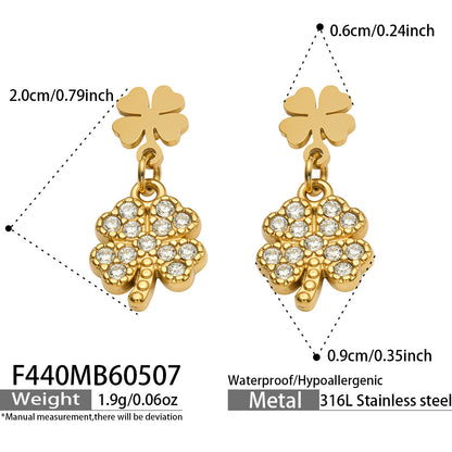 316L Stainless Steel 18K Gold PVD Four-leaf Clover Earrings - Four-leaf Clover Minimalist Modern Lightweight Wholesale Stainless Steel Jewelry - Sensitive Skin Friendly - Detail 3