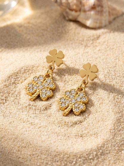 316L Stainless Steel 18K Gold PVD Four-leaf Clover Earrings - Four-leaf Clover Minimalist Modern Lightweight Wholesale Stainless Steel Jewelry - Sensitive Skin Friendly - Detail 9