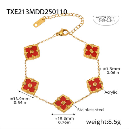 316L Stainless Steel 18K Gold PVD Four-Leaf Clover Flower Jewelry - Four-Leaf Clover Flower Gold Acrylic Mother of Pearl Wholesale Stainless Steel Jewelry - Sensitive Skin Friendly - Detail 10