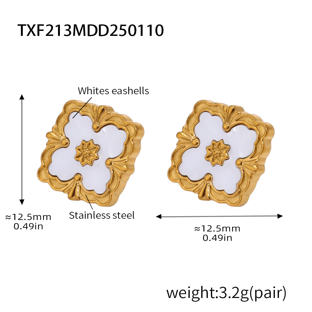 316L Stainless Steel 18K Gold PVD Four-Leaf Clover Flower Jewelry - Four-Leaf Clover Flower Gold Acrylic Mother of Pearl Wholesale Stainless Steel Jewelry - Sensitive Skin Friendly - Detail 12