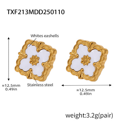 316L Stainless Steel 18K Gold PVD Four-Leaf Clover Flower Jewelry - Four-Leaf Clover Flower Gold Acrylic Mother of Pearl Wholesale Stainless Steel Jewelry - Sensitive Skin Friendly - Detail 12