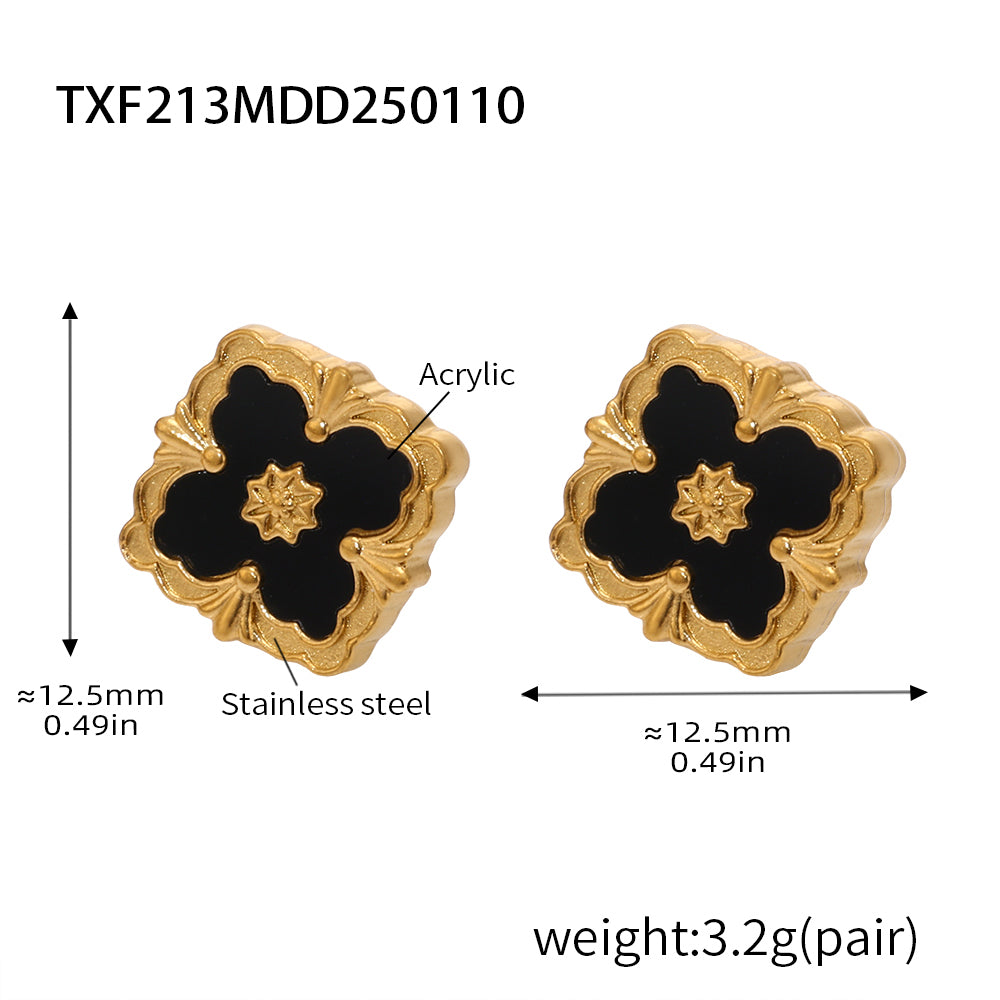 316L Stainless Steel 18K Gold PVD Four-Leaf Clover Flower Jewelry - Four-Leaf Clover Flower Gold Acrylic Mother of Pearl Wholesale Stainless Steel Jewelry - Sensitive Skin Friendly - Detail 13