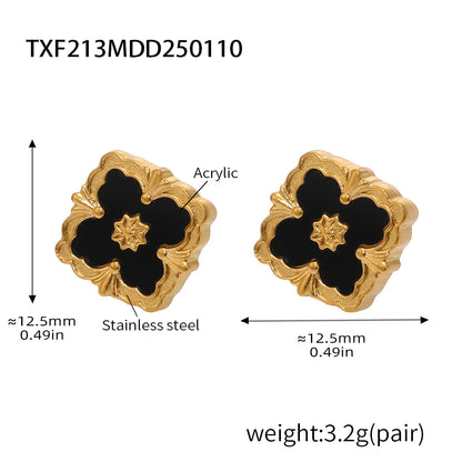 316L Stainless Steel 18K Gold PVD Four-Leaf Clover Flower Jewelry - Four-Leaf Clover Flower Gold Acrylic Mother of Pearl Wholesale Stainless Steel Jewelry - Sensitive Skin Friendly - Detail 13