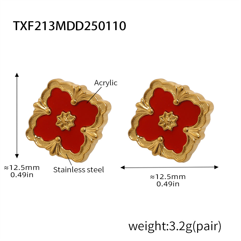 316L Stainless Steel 18K Gold PVD Four-Leaf Clover Flower Jewelry - Four-Leaf Clover Flower Gold Acrylic Mother of Pearl Wholesale Stainless Steel Jewelry - Sensitive Skin Friendly - Detail 14