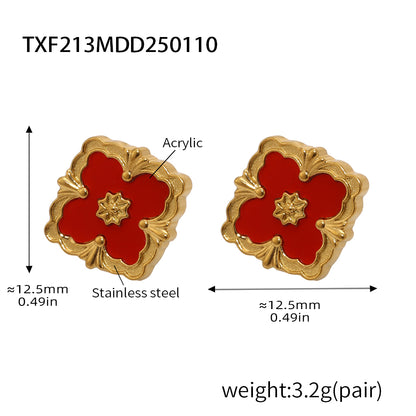 316L Stainless Steel 18K Gold PVD Four-Leaf Clover Flower Jewelry - Four-Leaf Clover Flower Gold Acrylic Mother of Pearl Wholesale Stainless Steel Jewelry - Sensitive Skin Friendly - Detail 14