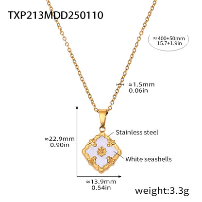 316L Stainless Steel 18K Gold PVD Four-Leaf Clover Flower Jewelry - Four-Leaf Clover Flower Gold Acrylic Mother of Pearl Wholesale Stainless Steel Jewelry - Sensitive Skin Friendly - Detail 16