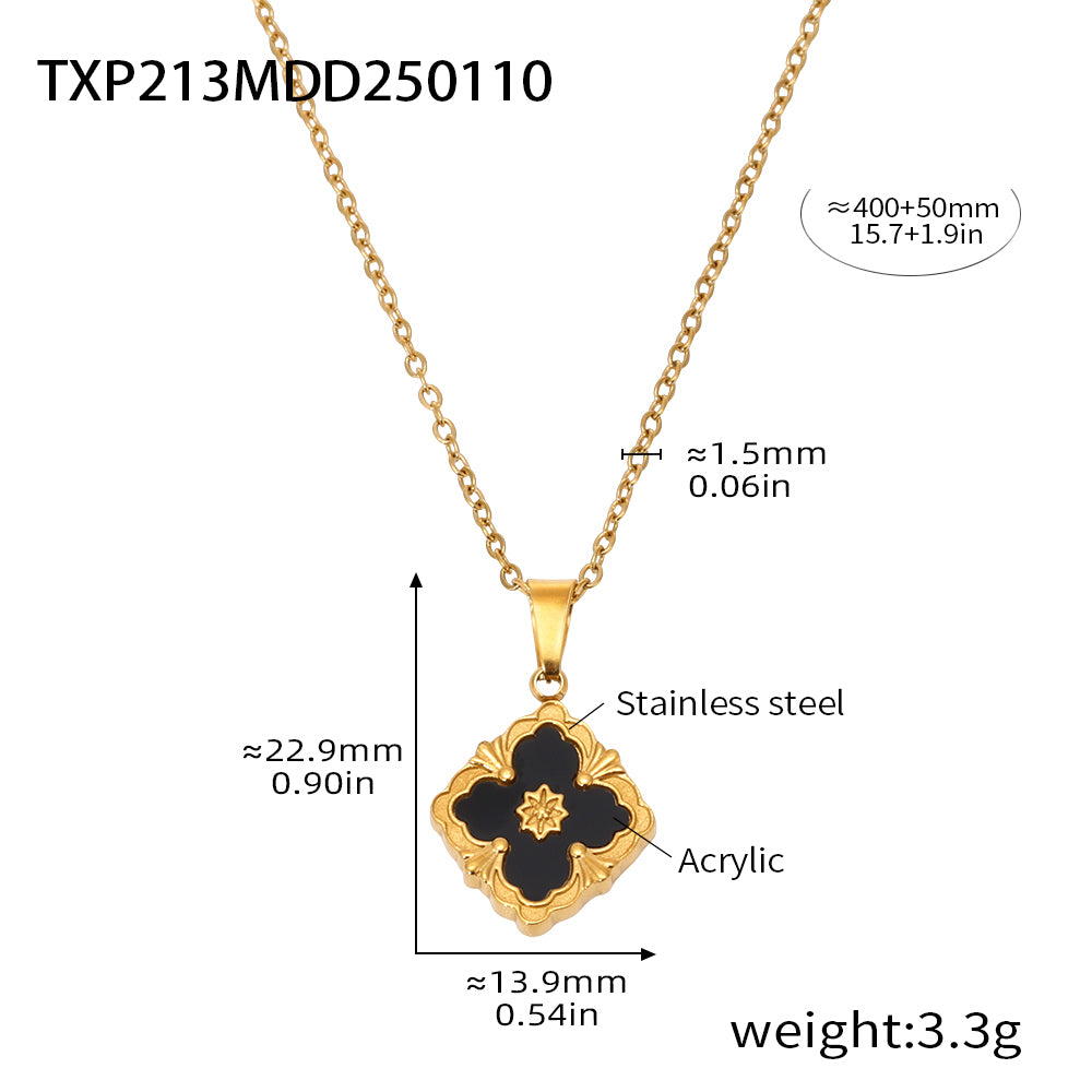 316L Stainless Steel 18K Gold PVD Four-Leaf Clover Flower Jewelry - Four-Leaf Clover Flower Gold Acrylic Mother of Pearl Wholesale Stainless Steel Jewelry - Sensitive Skin Friendly - Detail 17