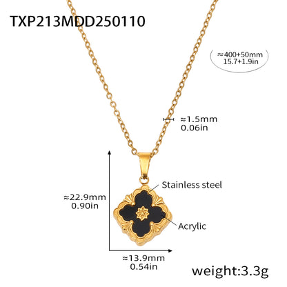 316L Stainless Steel 18K Gold PVD Four-Leaf Clover Flower Jewelry - Four-Leaf Clover Flower Gold Acrylic Mother of Pearl Wholesale Stainless Steel Jewelry - Sensitive Skin Friendly - Detail 17