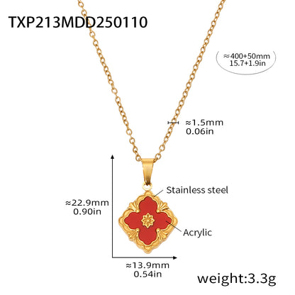 316L Stainless Steel 18K Gold PVD Four-Leaf Clover Flower Jewelry - Four-Leaf Clover Flower Gold Acrylic Mother of Pearl Wholesale Stainless Steel Jewelry - Sensitive Skin Friendly - Detail 18