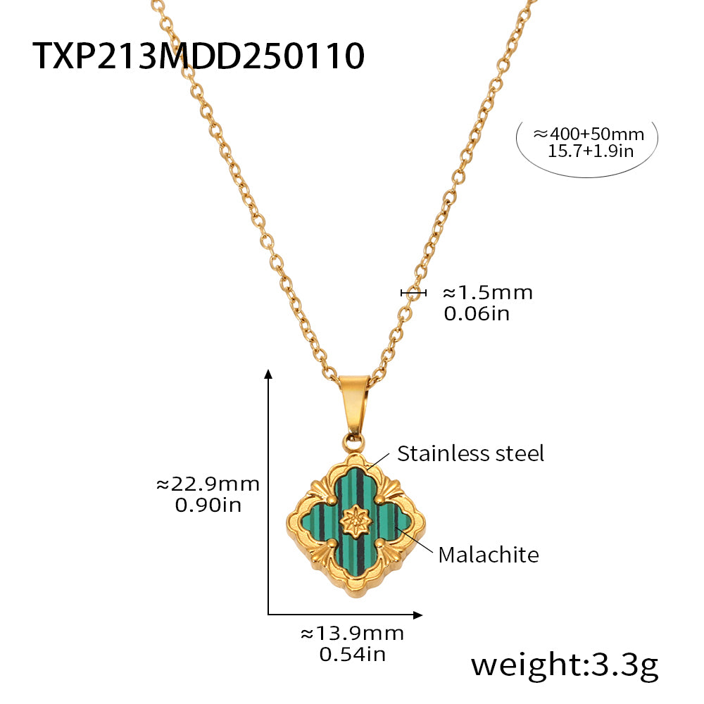 316L Stainless Steel 18K Gold PVD Four-Leaf Clover Flower Jewelry - Four-Leaf Clover Flower Gold Acrylic Mother of Pearl Wholesale Stainless Steel Jewelry - Sensitive Skin Friendly - Detail 19