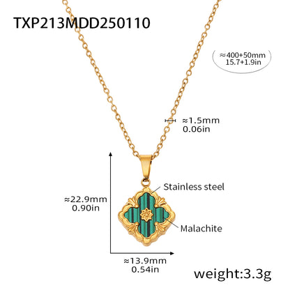 316L Stainless Steel 18K Gold PVD Four-Leaf Clover Flower Jewelry - Four-Leaf Clover Flower Gold Acrylic Mother of Pearl Wholesale Stainless Steel Jewelry - Sensitive Skin Friendly - Detail 19