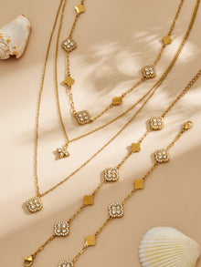 316L Stainless Steel 18K Gold PVD Four-Leaf Clover Flower Zircon Necklace Bracelet - Four-Leaf Clover Flower Zircon Wholesale Stainless Steel Jewelry - Sensitive Skin Friendly - Detail 14