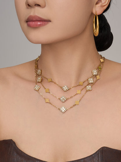 316L Stainless Steel 18K Gold PVD Four-Leaf Clover Flower Zircon Necklace Bracelet - Four-Leaf Clover Flower Zircon Wholesale Stainless Steel Jewelry - Sensitive Skin Friendly - Detail 15