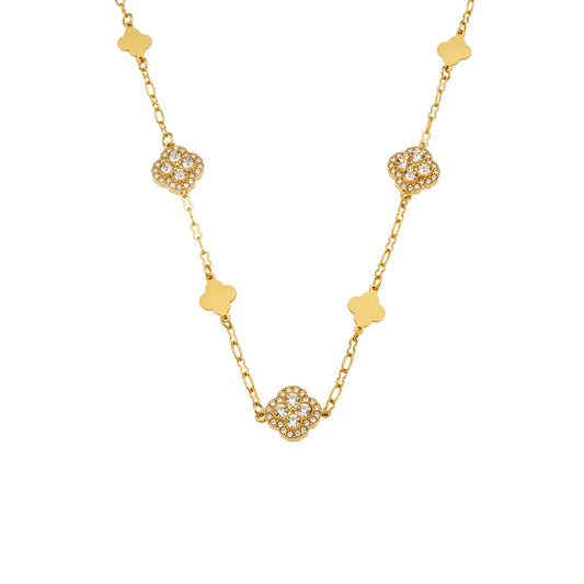 316L Stainless Steel 18K Gold PVD Four-Leaf Clover Flower Zircon Necklace Bracelet - Four-Leaf Clover Flower Zircon Wholesale Stainless Steel Jewelry - Sensitive Skin Friendly - Detail 4