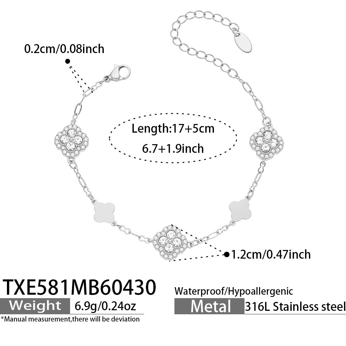 316L Stainless Steel 18K Gold PVD Four-Leaf Clover Flower Zircon Necklace Bracelet - Four-Leaf Clover Flower Zircon Wholesale Stainless Steel Jewelry - Sensitive Skin Friendly - Detail 5