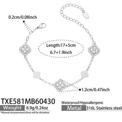 316L Stainless Steel 18K Gold PVD Four-Leaf Clover Flower Zircon Necklace Bracelet - Four-Leaf Clover Flower Zircon Wholesale Stainless Steel Jewelry - Sensitive Skin Friendly - Detail 5