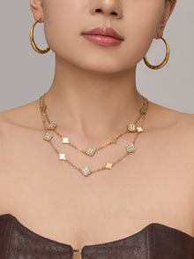 316L Stainless Steel 18K Gold PVD Four-Leaf Clover Flower Zircon Necklace Bracelet - Four-Leaf Clover Flower Zircon Wholesale Stainless Steel Jewelry - Sensitive Skin Friendly - Detail 8